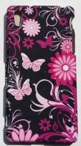 Силиконов гръб ТПУ за Sony Xperia Z2 D6503 черен с розови пеперуди и цветя